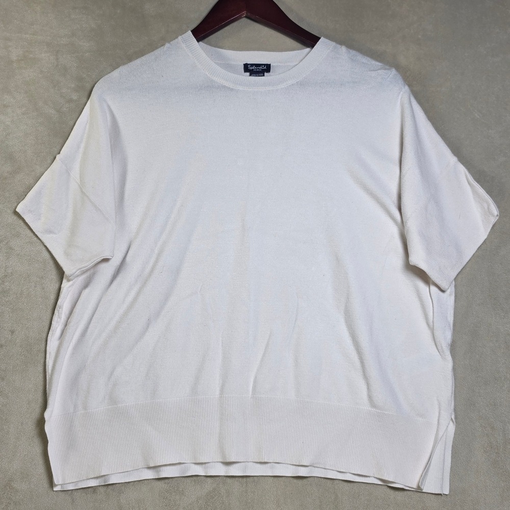 Splendid Womens XS Cream Short Sleeve Knit Sweater Boxy Crew Neck 1827174